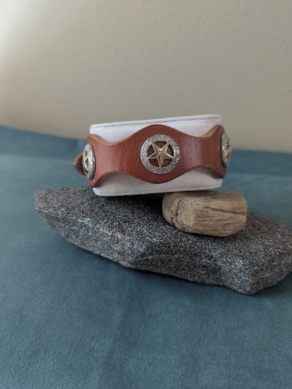 Weaver Brown Leather Star Concho Bracelet with Silver Accents (Or Dog Collar)